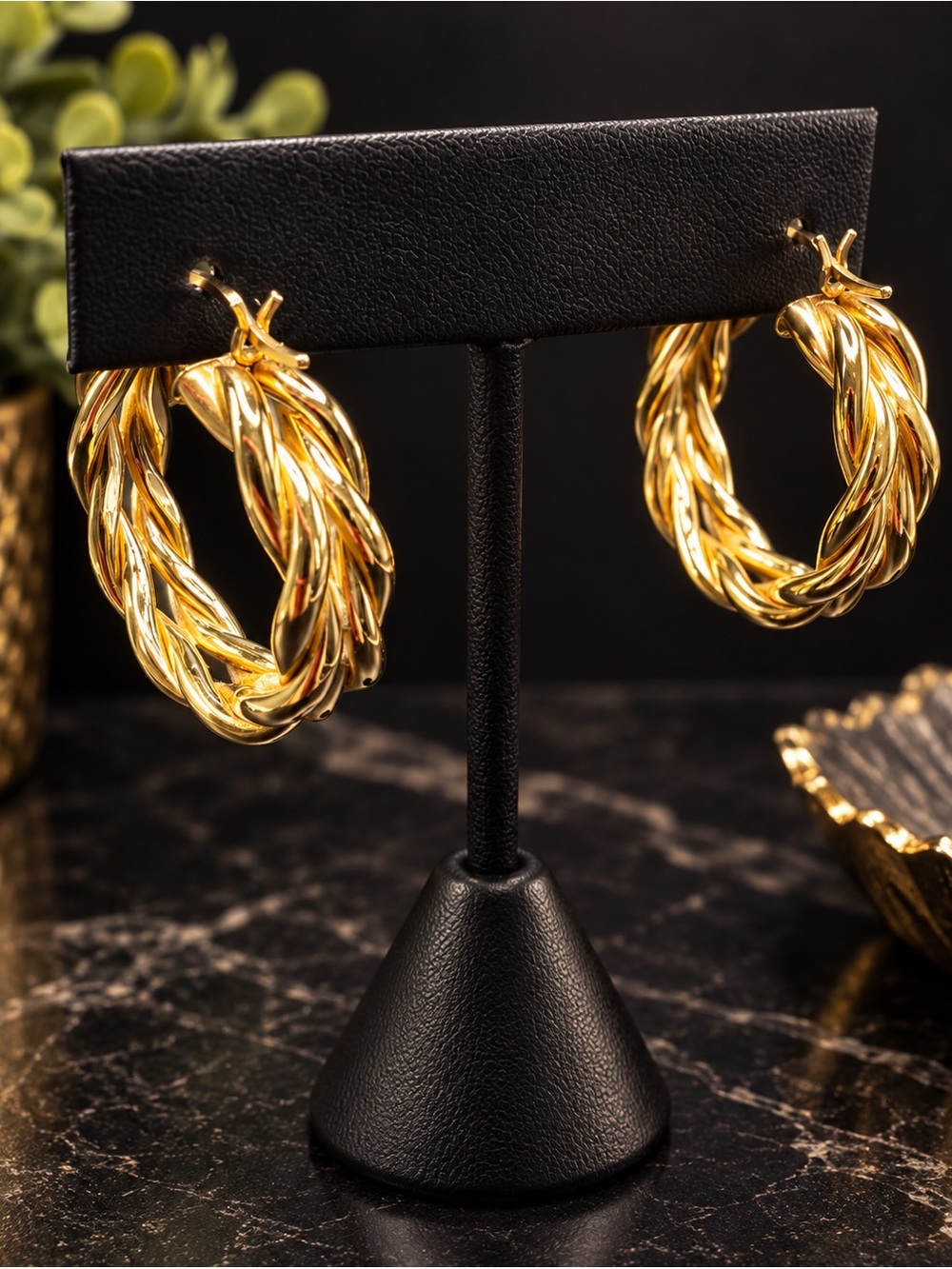 14k YELLOW GOLD CHUNKY BRAIDED HOOP 1” EARRINGS 6mm Fine Jewelry TIMELESS